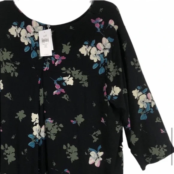 J Jill Wearever Perfect Black Floral Ballet Sleeve Dress Size 2X - Picture 9 of 16